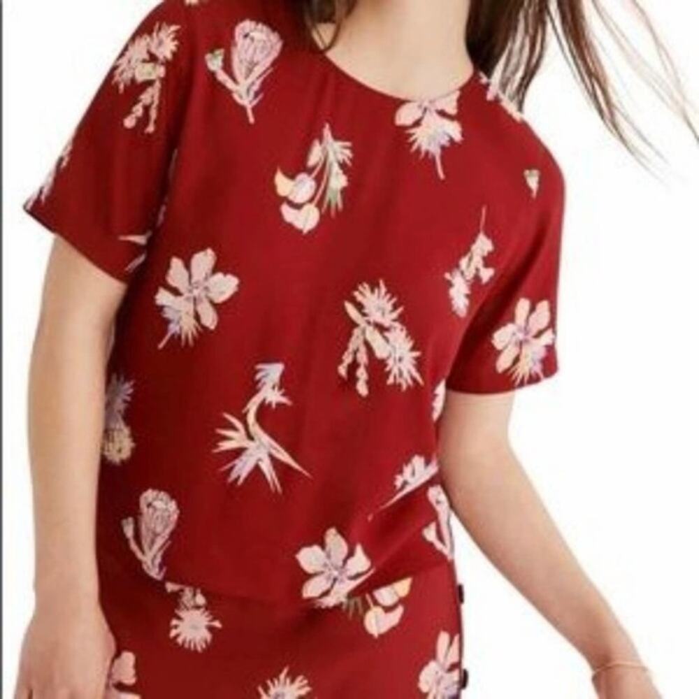 Madewell Bird of Paradise Red‎ Button Back Top Small